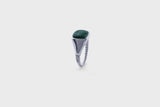IX Ornate Green Marble Signet Ring Silver