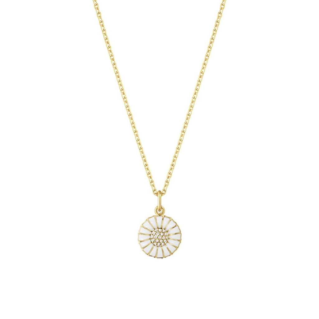Daisy 11 mm Gold Plated Necklace w. Diamonds, 0.05ct