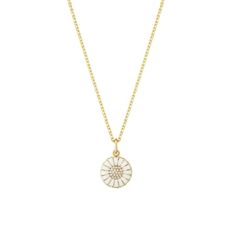 Daisy 11 mm Gold Plated Necklace w. Diamonds, 0.05ct