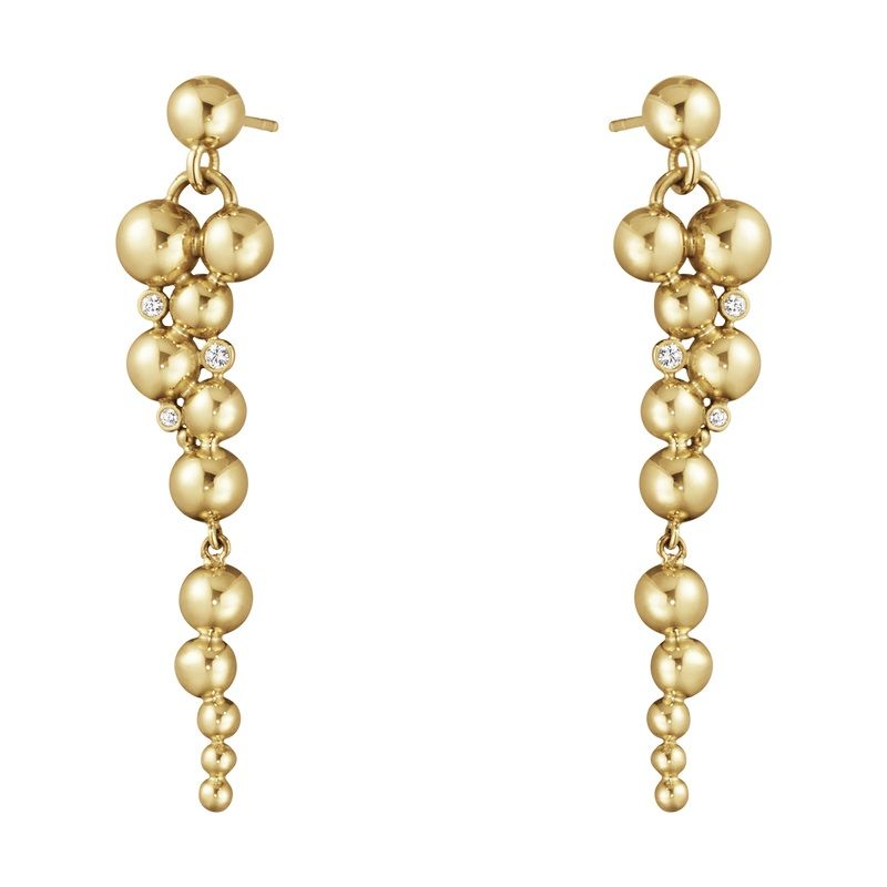 Moonlight Grapes long 18K Gold Earrings w. Diamonds