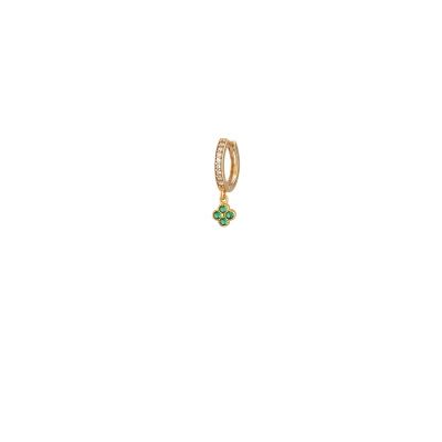 Green Clover 18K Gold Plated Hoop w. White & Green Zirconias