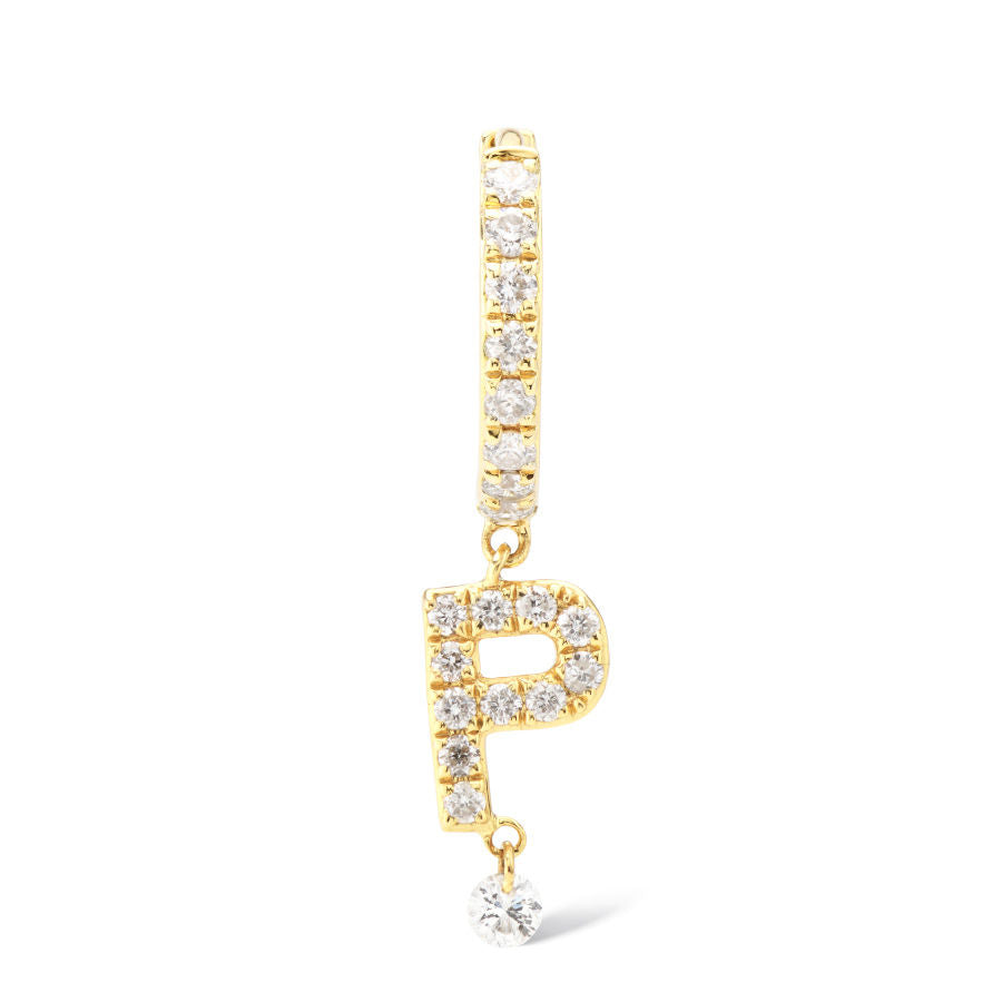 Pavé Alfabet Piercing 18K Guld Hoop m. Diamanter