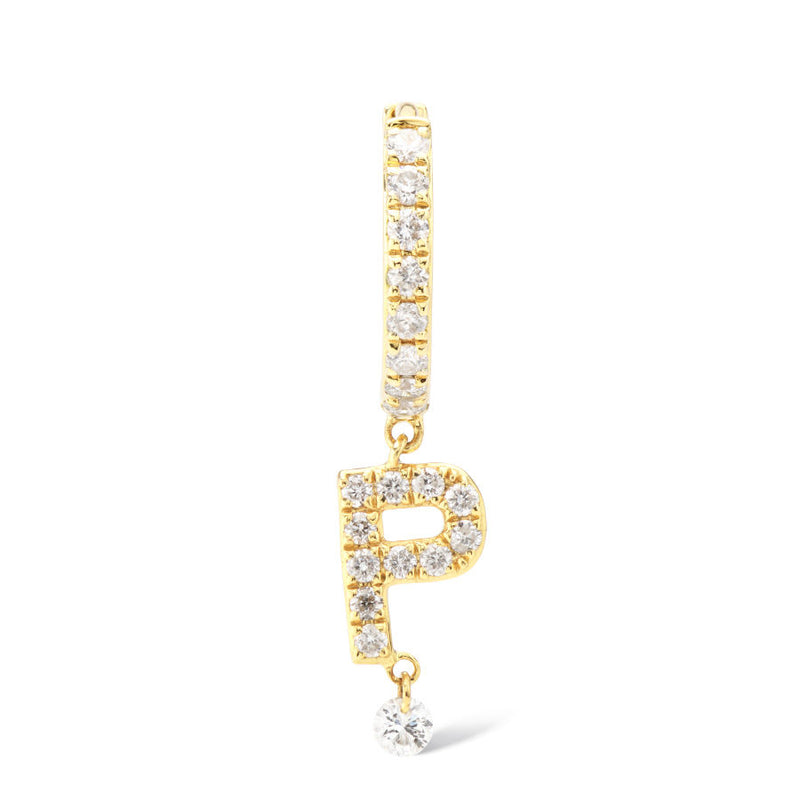 Pavé Alphabet Piercing 18K Gold Hoop w. Diamonds