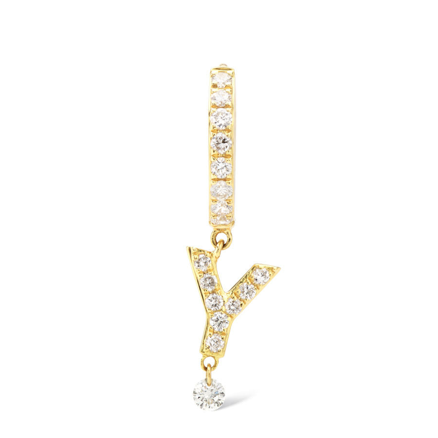 Pavé Alfabet Piercing 18K Guld Hoop m. Diamanter