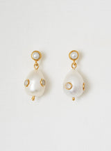Pearl on pearl 14K Gold Plated Earring w. Zirconia & Pearl