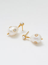 Pearl on pearl 14K Gold Plated Earring w. Zirconia & Pearl