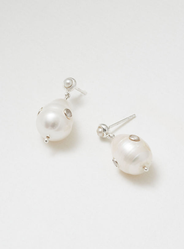 Pearl on pearl Sølv Øreringe m. Zirkon & perle