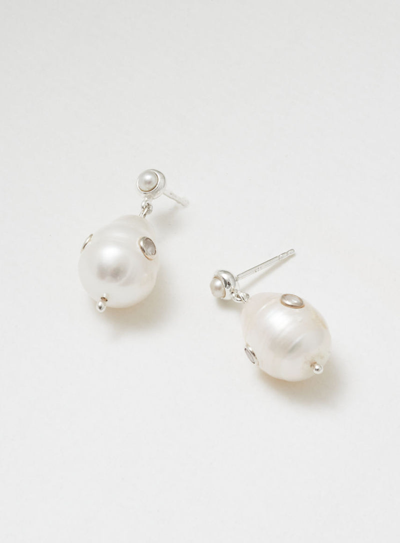 Pearl on pearl Silver Earrings w. Zirconia & Pearl
