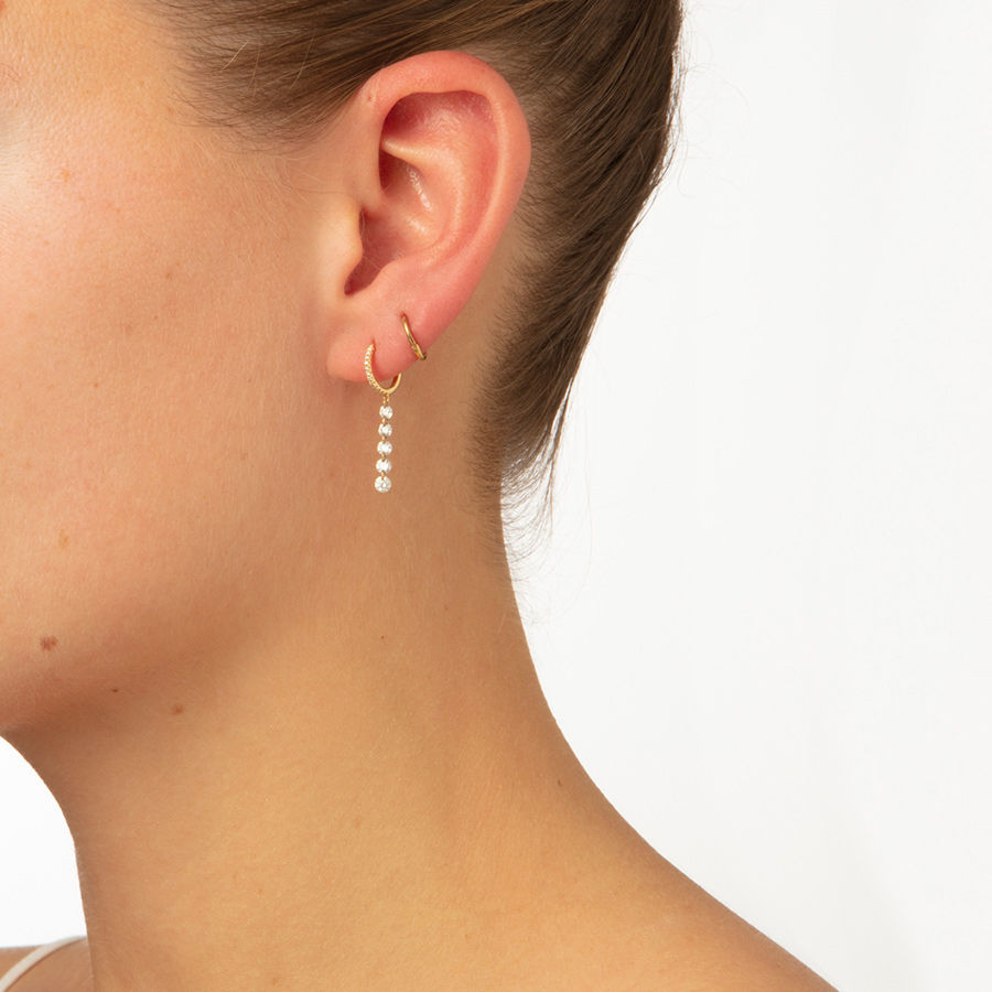 Danaé Hanging 5 Piercing Pavé 18K Gold, Whitegold or Rosegold Hoop w. Diamonds