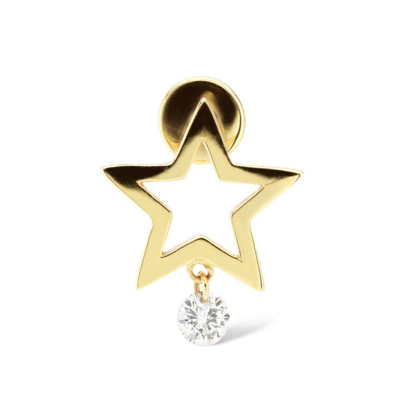 Mini Stjerne Piercing 18K Guld Ørestik m. Diamant
