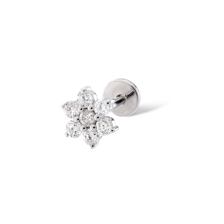 Flower Piercing 18K Gold or Whitegold Stud w. Diamonds