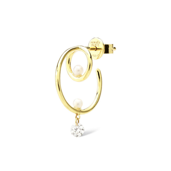 Piercing mini 18K Gold, Whitegold or Rosegold Earring w. Diamond & Pearl