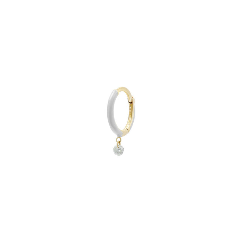 Piercing Grey Enamel 18K Gold, Whitegold or Rosegold Hoop w. Diamond