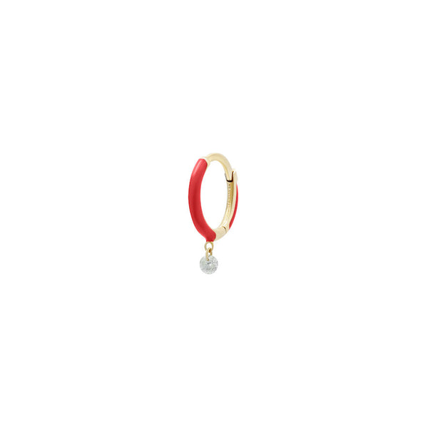 Piercing Red Enamel 18K Gold, Whitegold or Rosegold Hoop w. Diamond