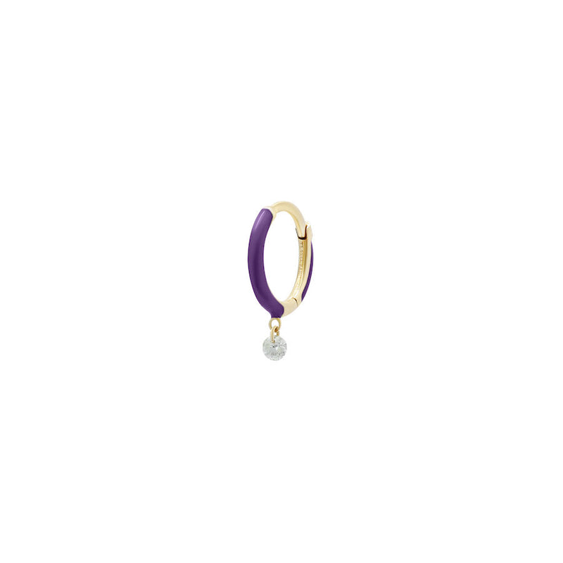Piercing Violet Enamel 18K Gold, Whitegold or Rosegold Hoop w. Diamond