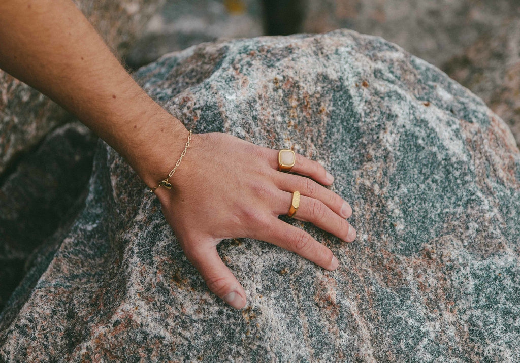 IX Cushion Moonstone Signet Gold Plated Ring