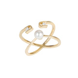 PREMIERE Diamond Paola 18K Gold Ring w. Diamond & Pearl
