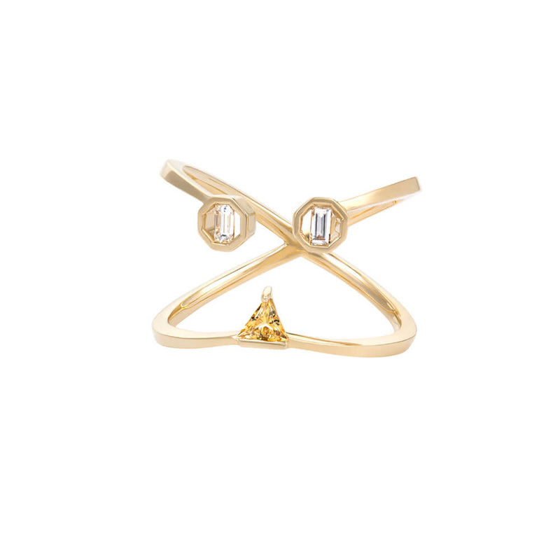 PREMIERE Octavia 18K Gold Ring w. Aquamarine & Citrin