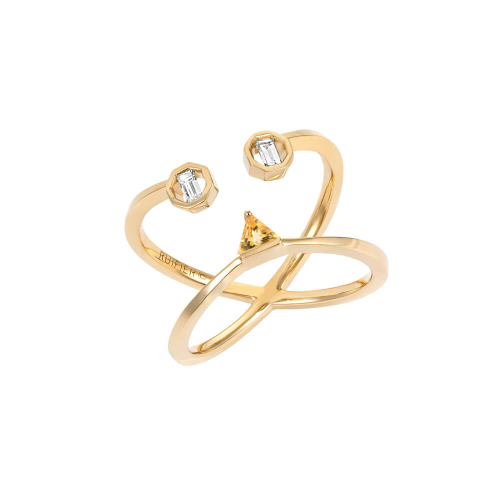 PREMIERE Octavia 18K Gold Ring w. Aquamarine & Citrin