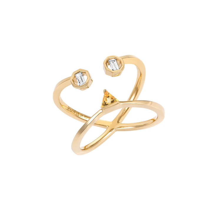 PREMIERE Octavia 18K Gold Ring w. Aquamarine & Citrin