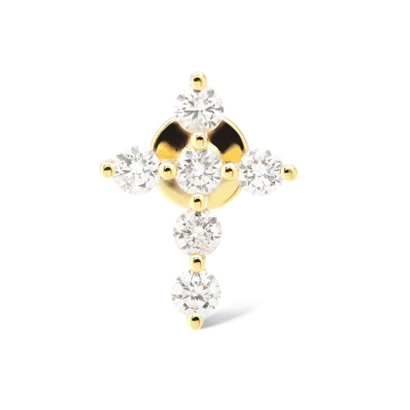 Pavé Cross Piercing 18K Gold, Whitegold or Rosegold Stud w. Diamonds
