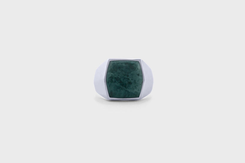 IX Hexagon Green Marble Signet Ring Silver