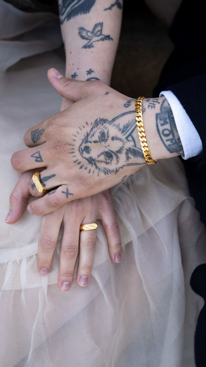 IX Mini Brushed Hexagon 14K Gold Ring