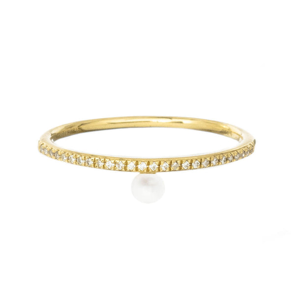 Aphrodite Hanging 18K Gold Ring w. Diamonds & Pearl