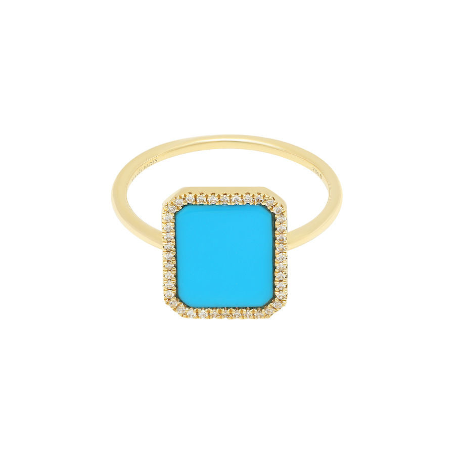Bague Semi Precious 18K Gold Ring w. Turquoise & Diamonds
