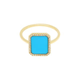 Bague Semi Precious 18K Gold Ring w. Turquoise & Diamonds