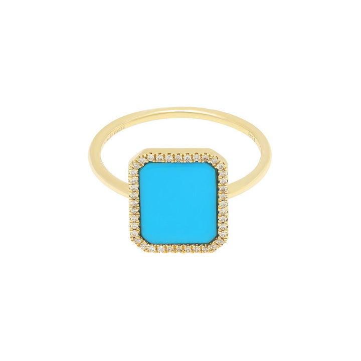 Bague Semi Precious 18K Gold Ring w. Turquoise & Diamonds
