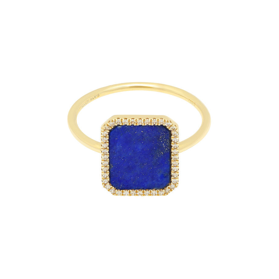 Bague Semi Precious 18K Gold Ring w. Lapis & Diamonds