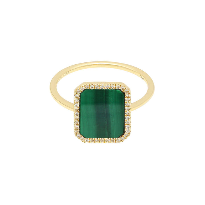 Bague Semi Precious 18K Gold Ring w. Malachite & Diamonds