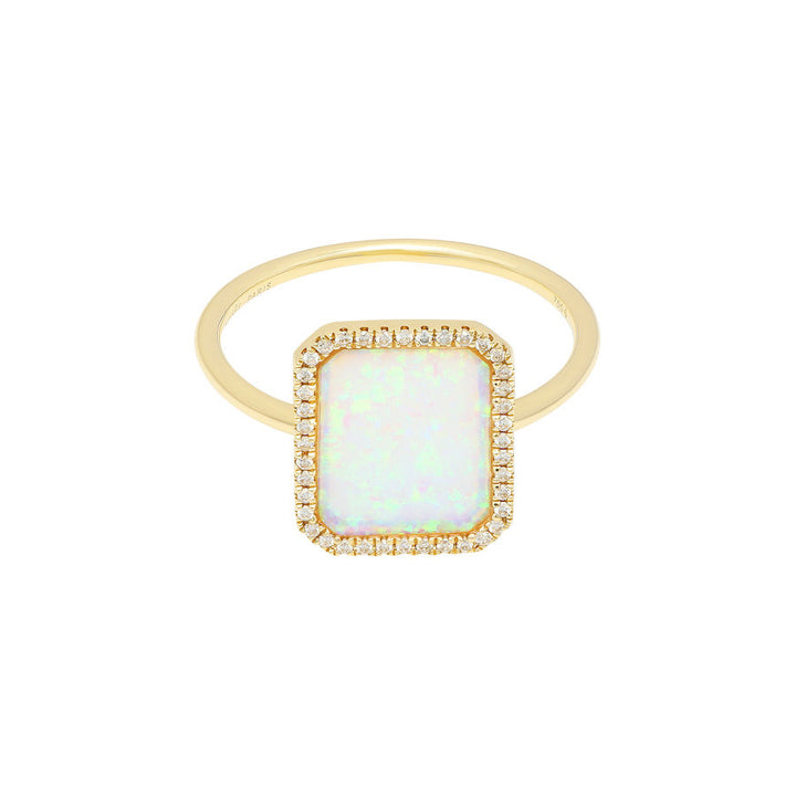Bague Semi Precious 18K Gold Ring w. White Opal & Diamonds