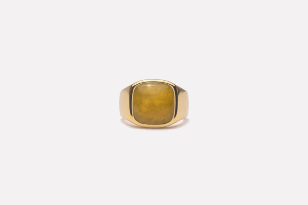 IX Cushion Signet Adventurine Gold Plated  Ring
