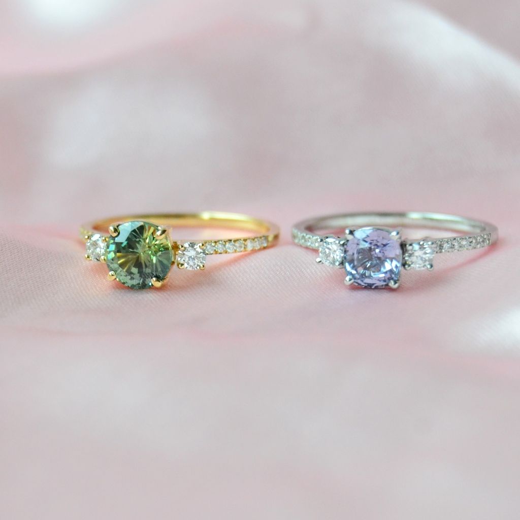 Alu 18K Guld Ring m. Diamanter & Safir