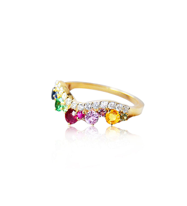 Josephine 14K Guld Ring m. Diamanter, Rubiner, Tsavorit Sten & Safirer