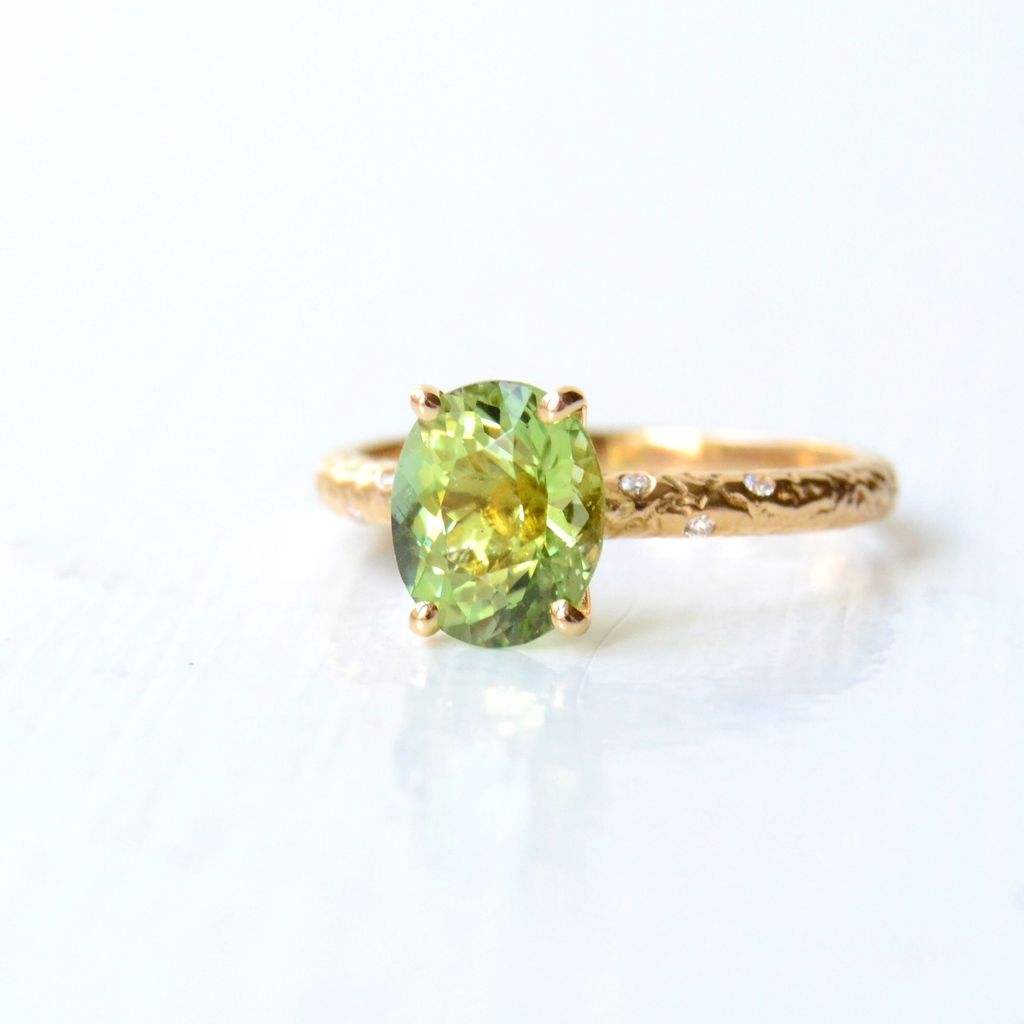 Ovala Niyon 18K Guld Ring m. Turmalin & Diamanter