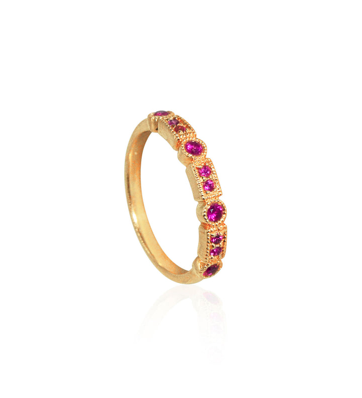 Trine Ji Hot Pink 14K Gold Ring w. Sapphires