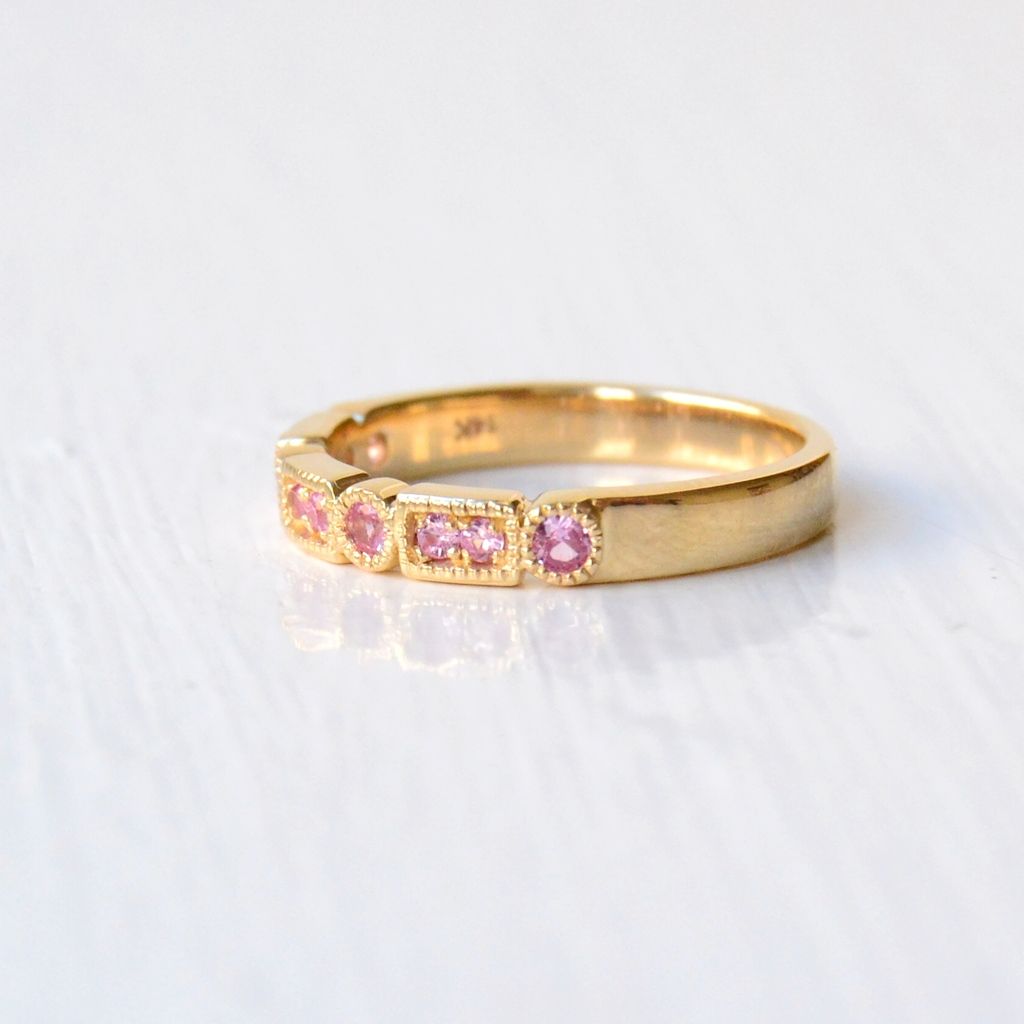 Trine Ji Light Pink 14K Gold Ring w. Sapphires