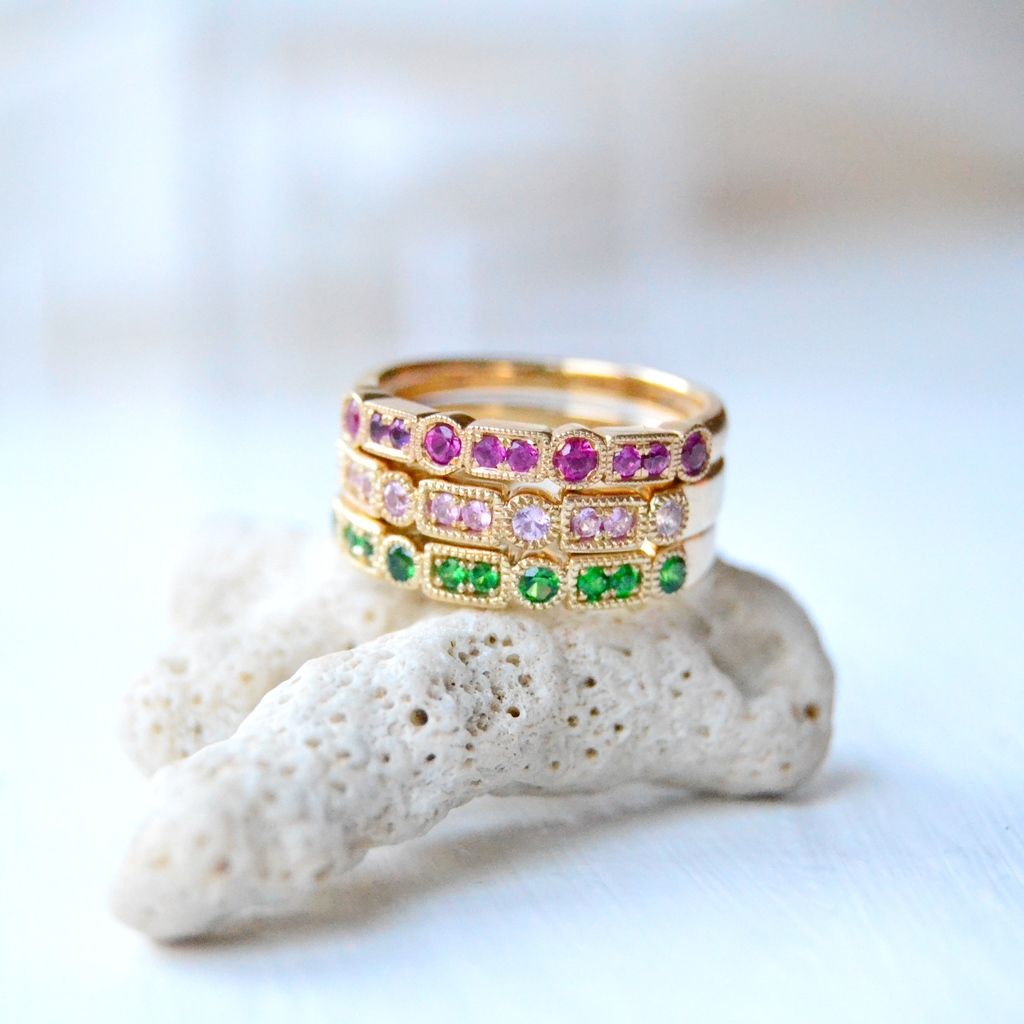 Trine Ji Light Pink 14K Gold Ring w. Sapphires