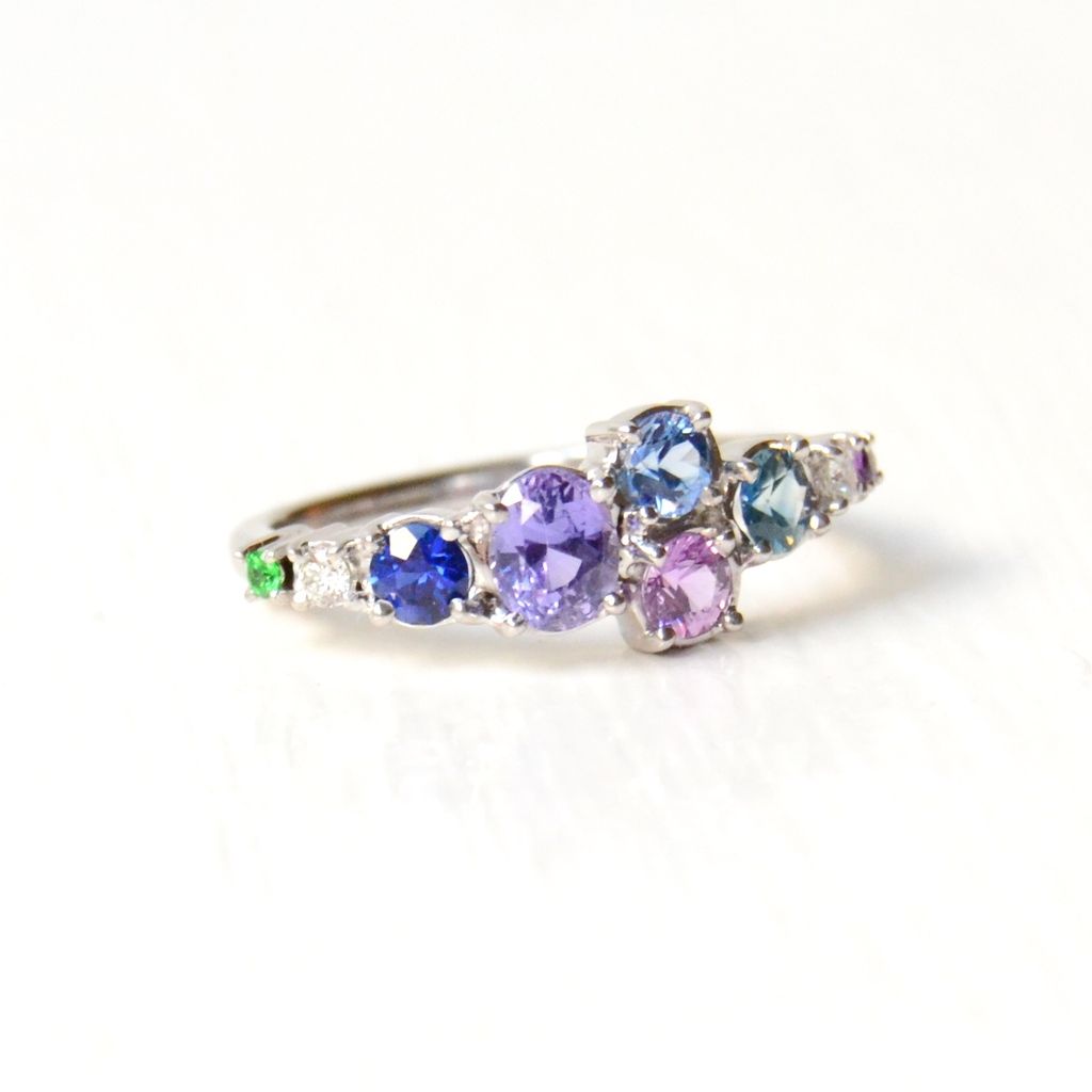 Varnaya Vatina 18K Guld Ring m. Safirer, Amethyst, Tsavorit Sten & Diamanter