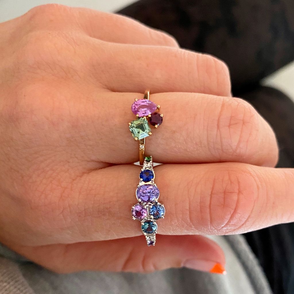 Varnaya Vatina 18K Guld Ring m. Safirer, Amethyst, Tsavorit Sten & Diamanter