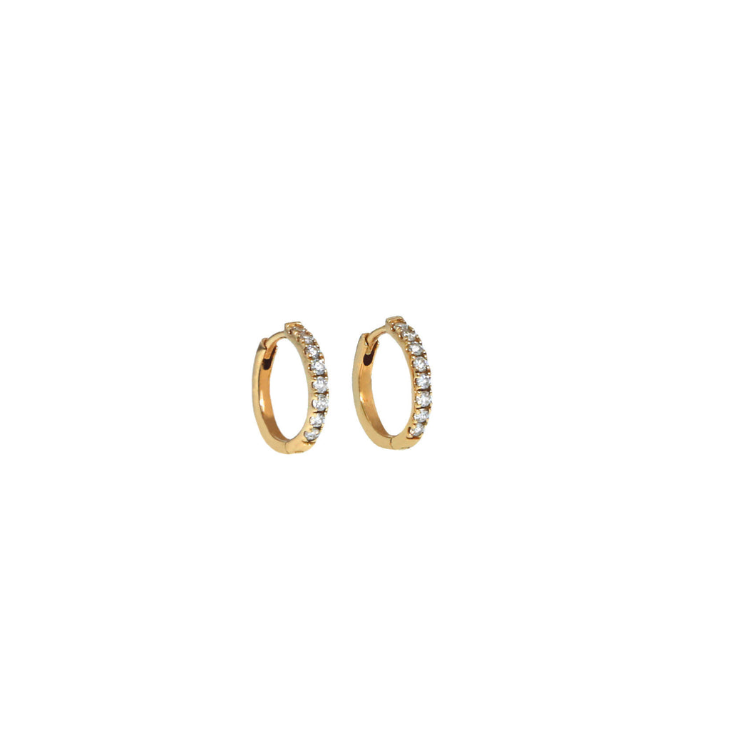 Rock Classic Small 18K Gold Hoop w. White Diamonds