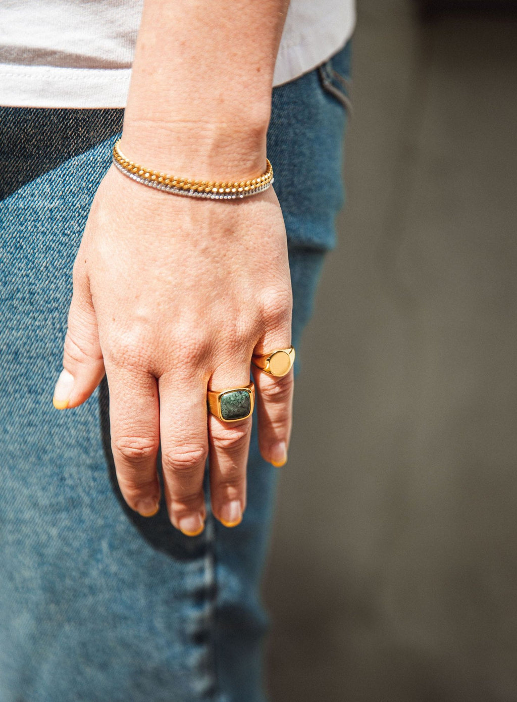 IX Cushion Marble Gold Plated Signet Ring