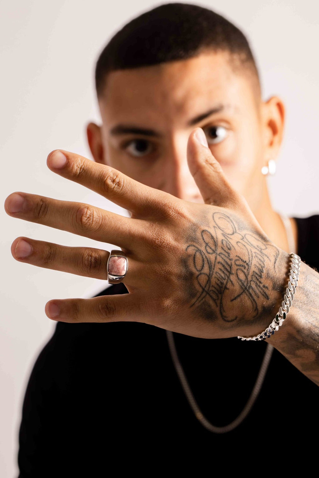 IX Cushion Rhodocross Signet Ring