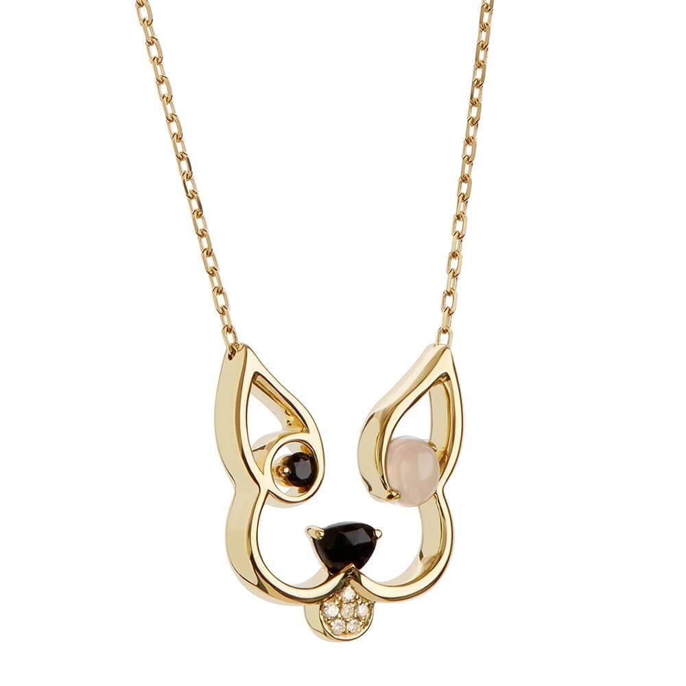 ANIMAUX Patch 18K Gold Necklace w. Diamond & Spinel