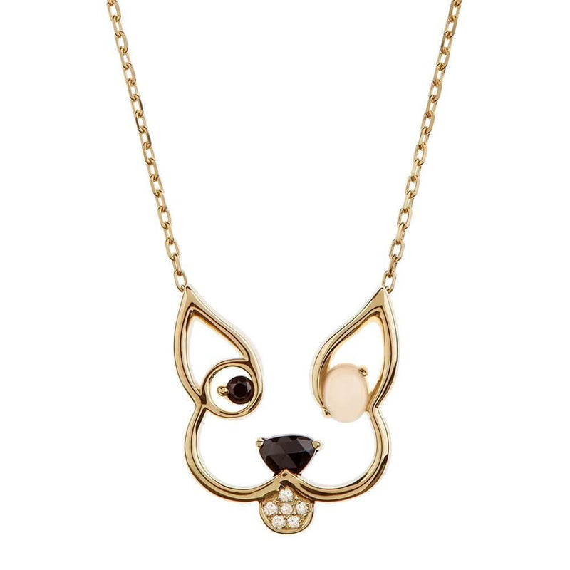 ANIMAUX Patch 18K Gold Necklace w. Diamond & Spinel