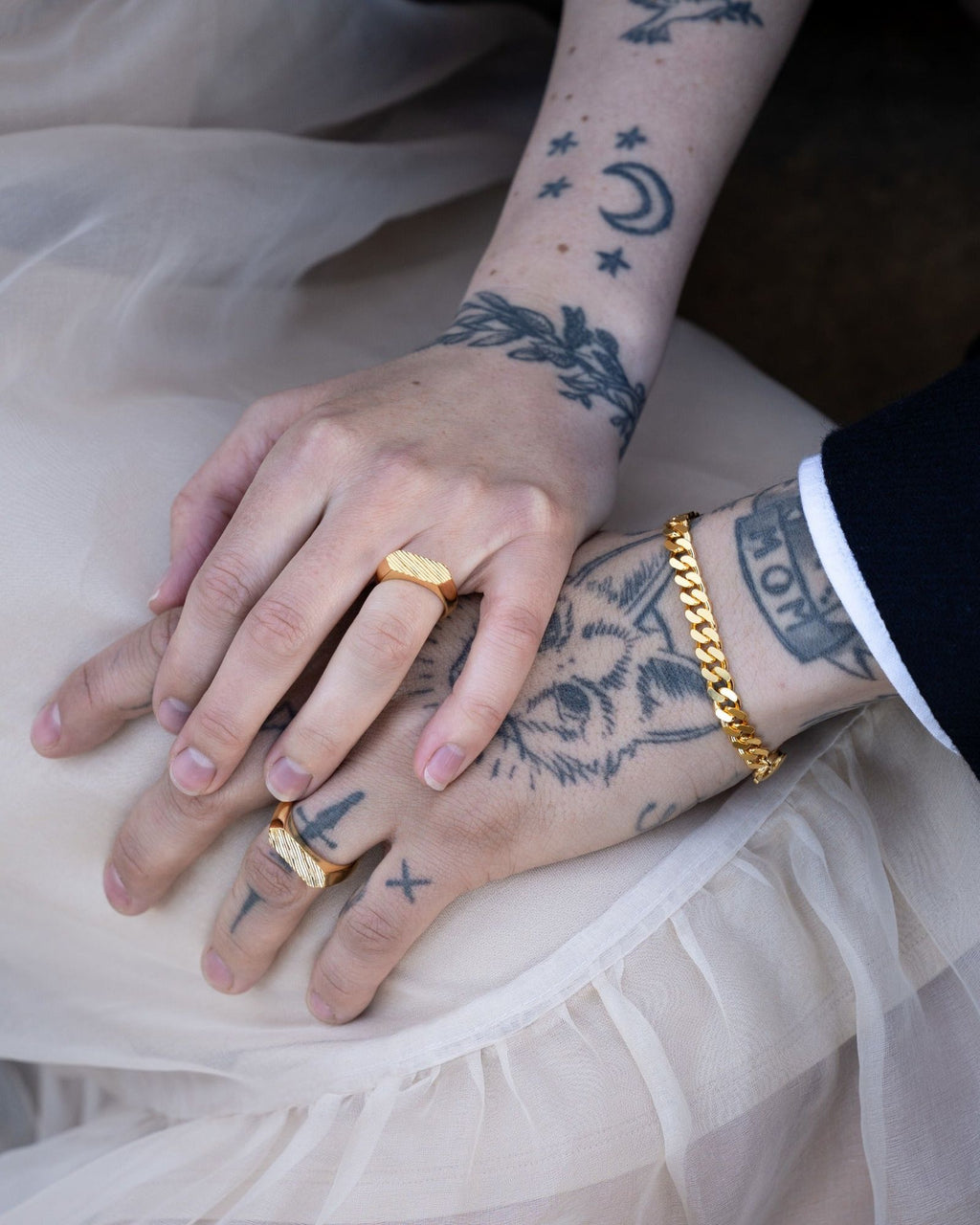 IX Mini Brushed Hexagon 14K Gold Ring