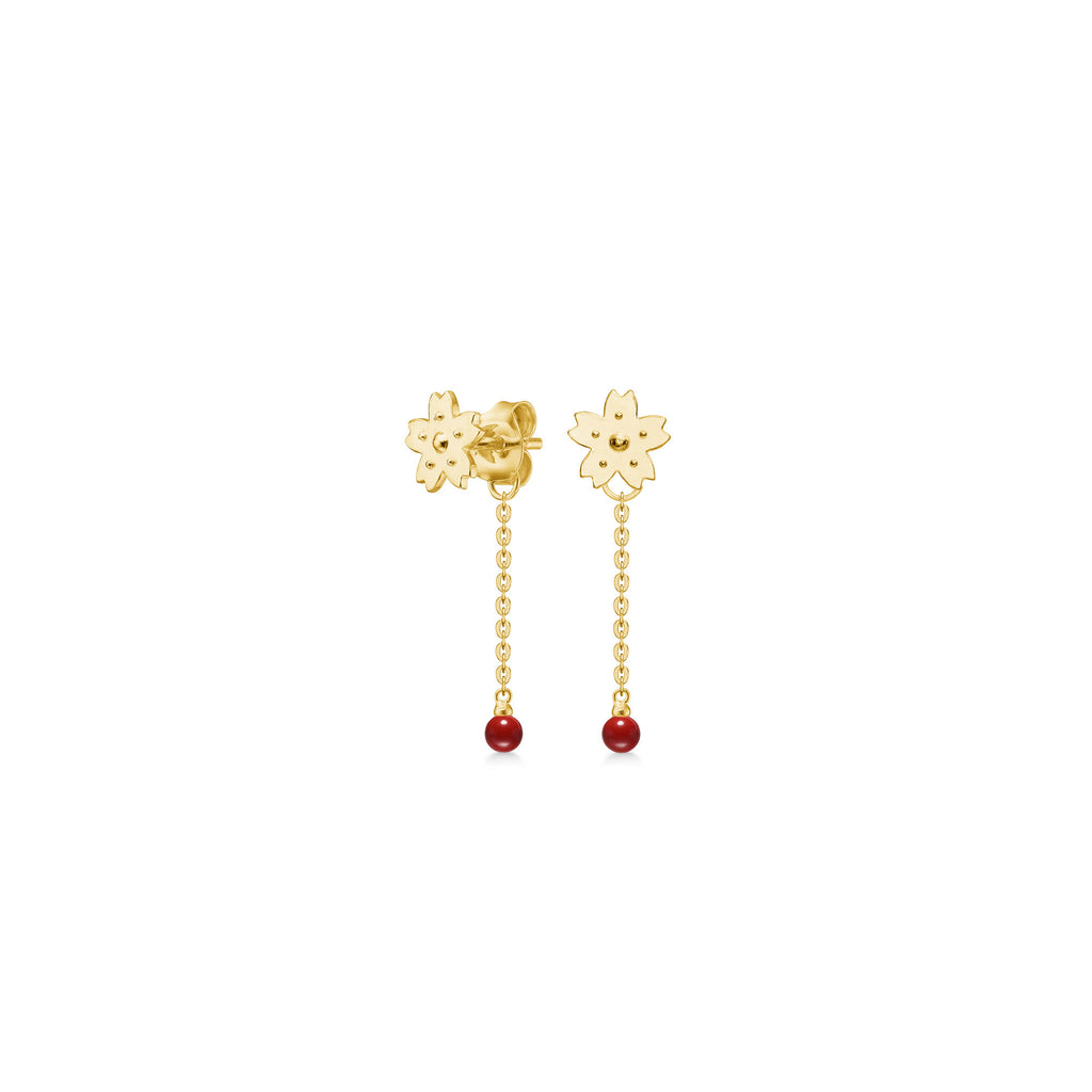 Sakura Backdrop Gold Plated Studs w. Coral